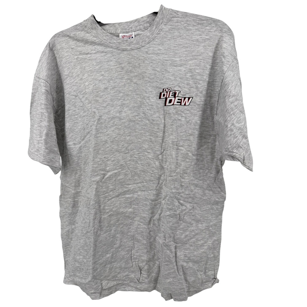 Vintage Diet Dew‎ Promo T-Shirt Mens XL Hanes Beefy-T Gray 90s Mountain Dew Soda